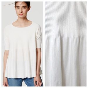 Ann Taylor Loft White Ribbed Peplum Top